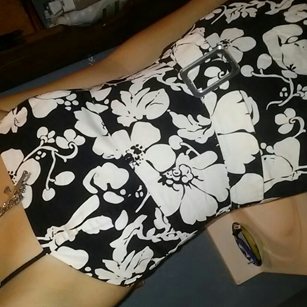 A cute black and white floral dress.